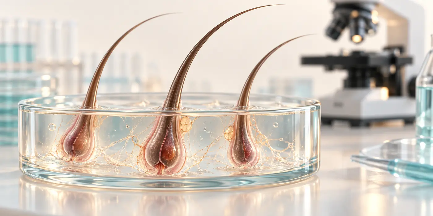 Conceptual illustration of isolated human hair follicles in laboratory culture